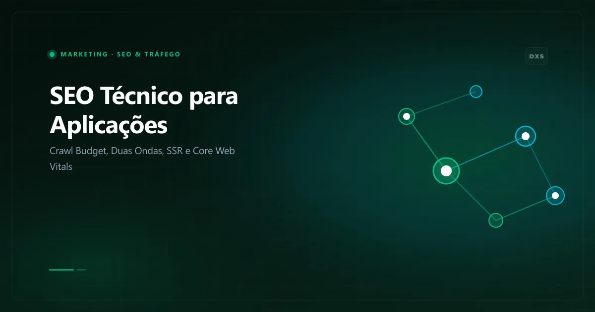 Diagrama do fluxo de rastreamento e renderização do Googlebot em duas ondas e métricas Core Web Vitals