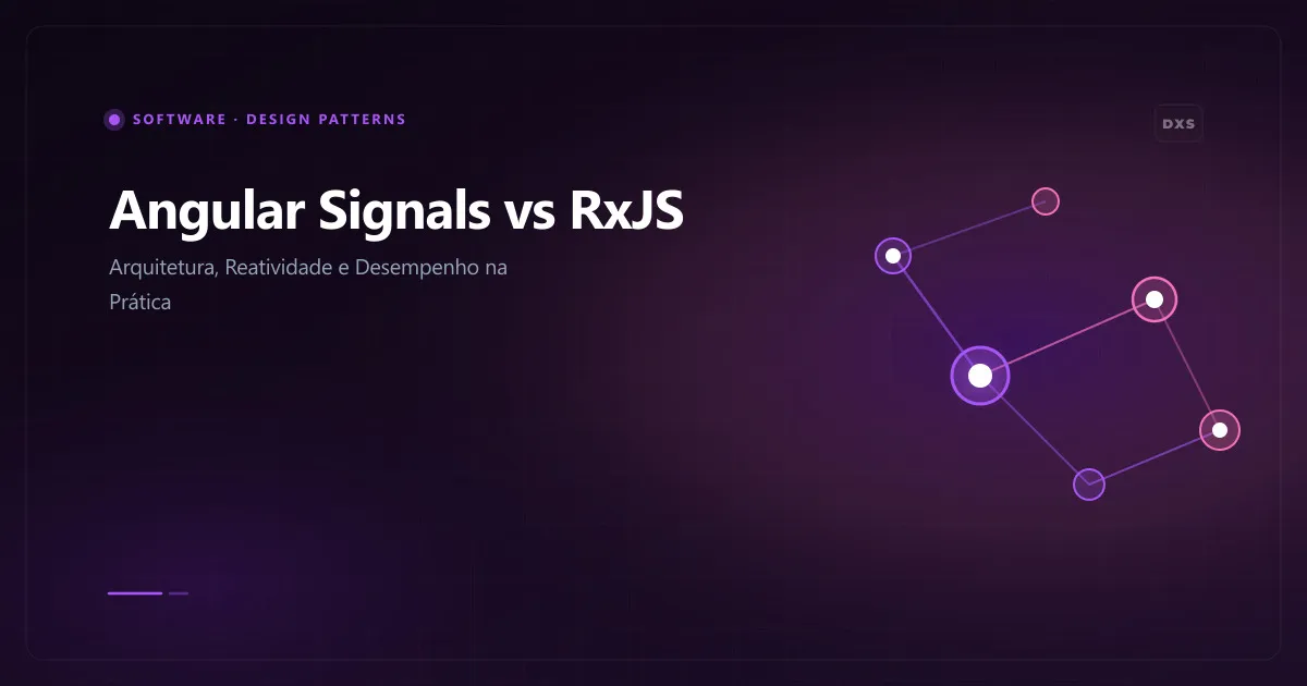 Diagrama arquitetural comparando o fluxo reativo do Angular Signals e RxJS