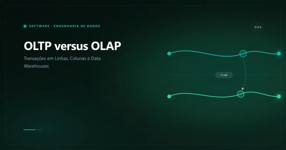 Diagrama comparativo entre processamento transacional OLTP em linhas e processamento analítico OLAP colunar em Data Warehouse