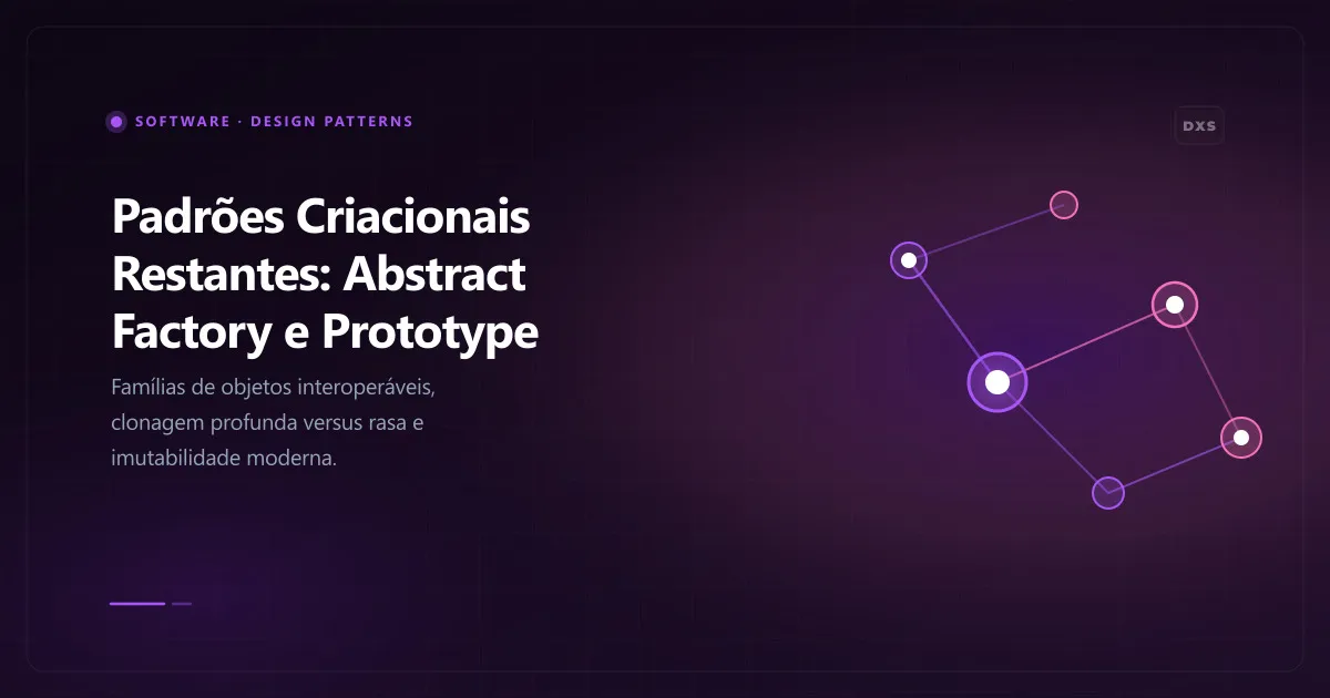 Diagrama conceitual ilustrando padrões criacionais restantes: abstract factory e prototype