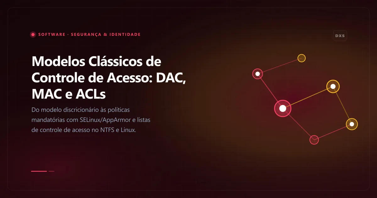 Diagrama conceitual ilustrando modelos clássicos de controle de acesso: dac, mac e acls