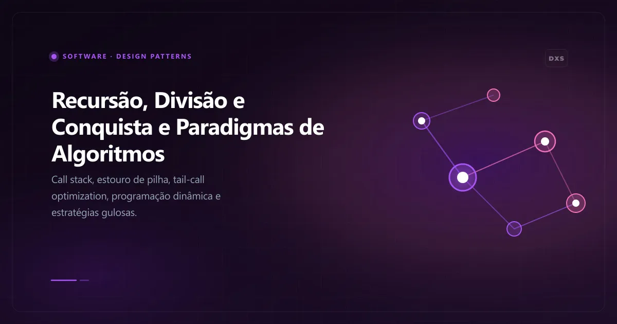 Diagrama conceitual ilustrando recursão, divisão e conquista e paradigmas de algoritmos