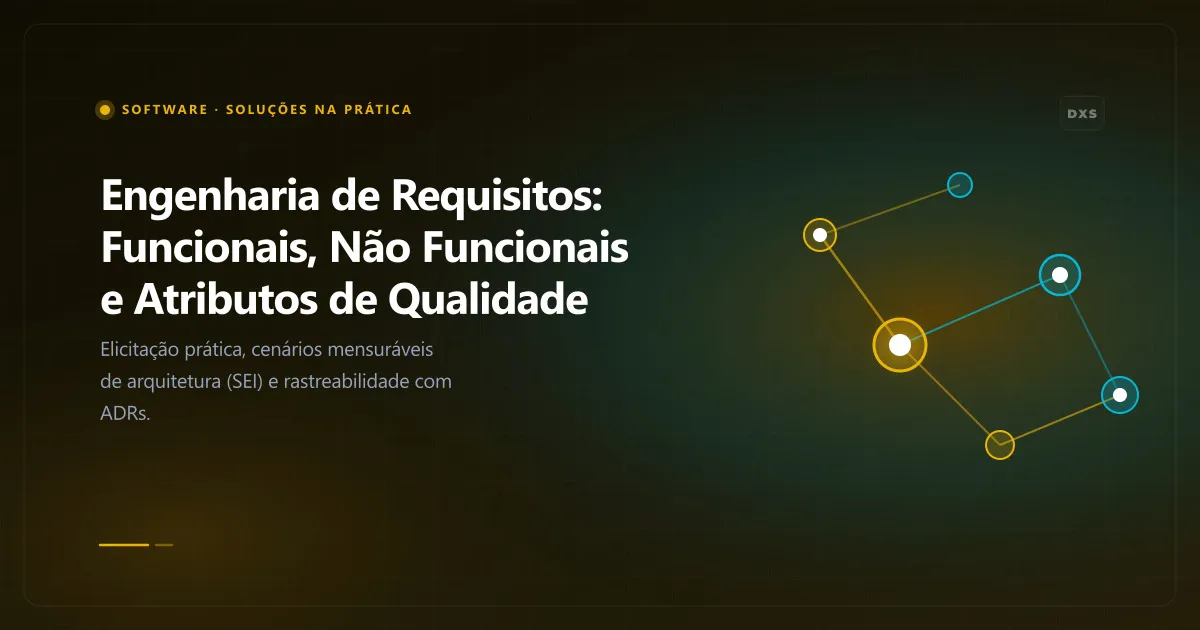 Diagrama conceitual ilustrando engenharia de requisitos: funcionais, não funcionais e atributos de qualidade