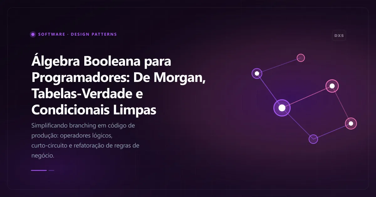 Diagrama conceitual ilustrando álgebra booleana para programadores: de morgan, tabelas-verdade e condicionais limpas