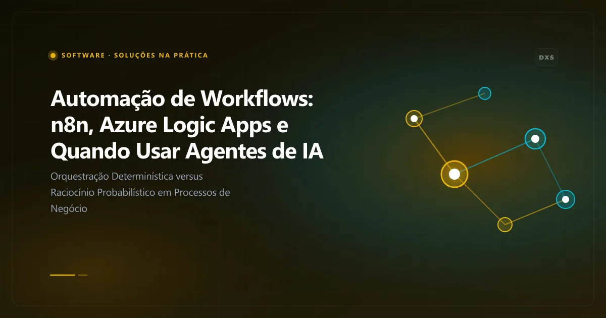 Diagrama conceitual ilustrando automação de workflows: n8n, azure logic apps e quando usar agentes de ia