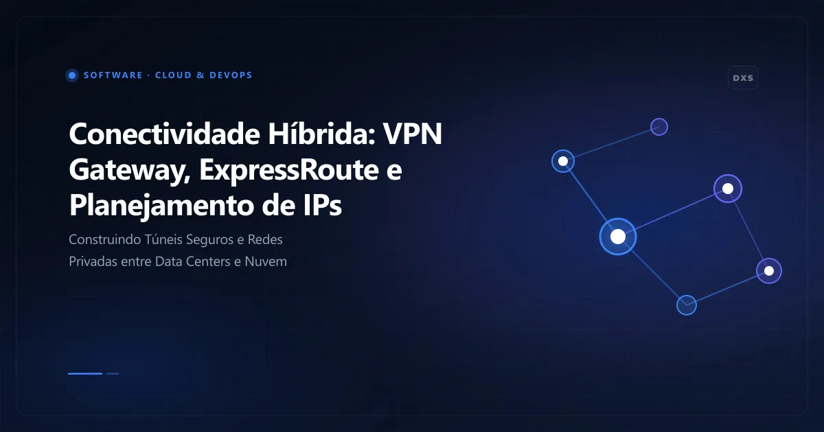 Diagrama conceitual ilustrando conectividade híbrida: vpn gateway, expressroute e planejamento de ips
