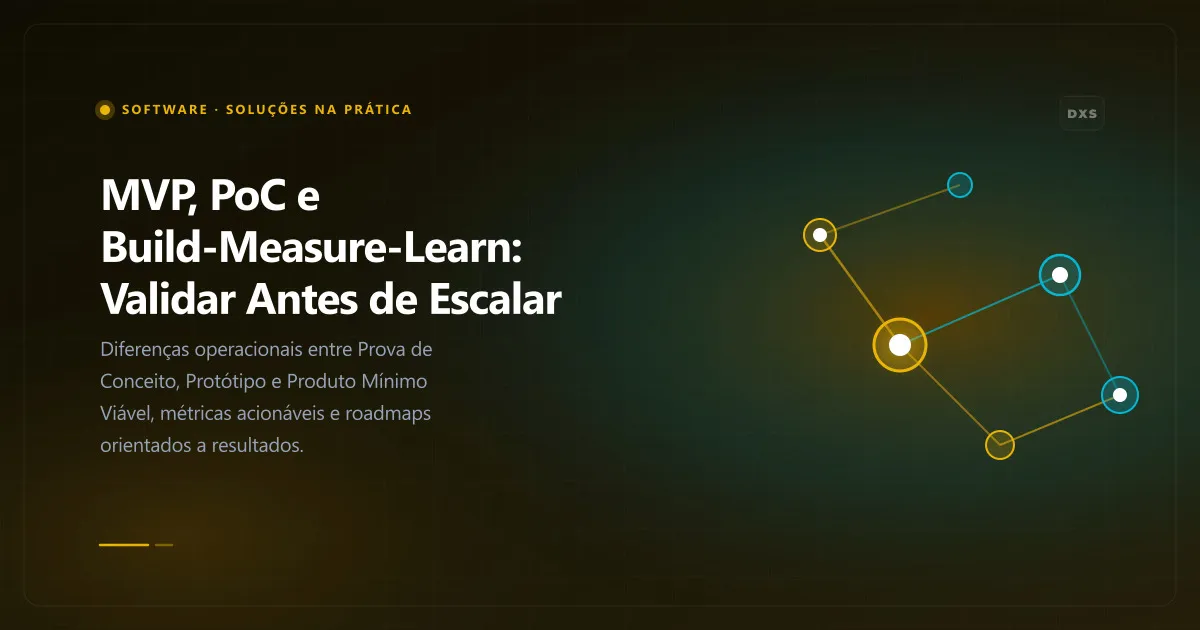 Diagrama conceitual ilustrando mvp, poc e build-measure-learn: validar antes de escalar